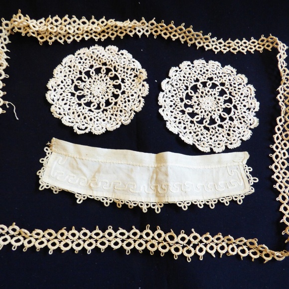 VTG antique Victorian hand made tatted trims Lace Edgings Patches 4 pc lot - Picture 1 of 8
